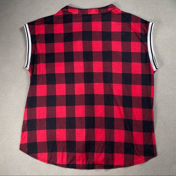 4/$32 No Boundaries 📌 size Xl red black checkered shirt bottom knot button down - Picture 7 of 8